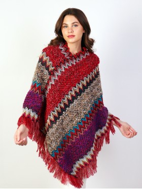 Boho Aztec Poncho W/ Fringes 